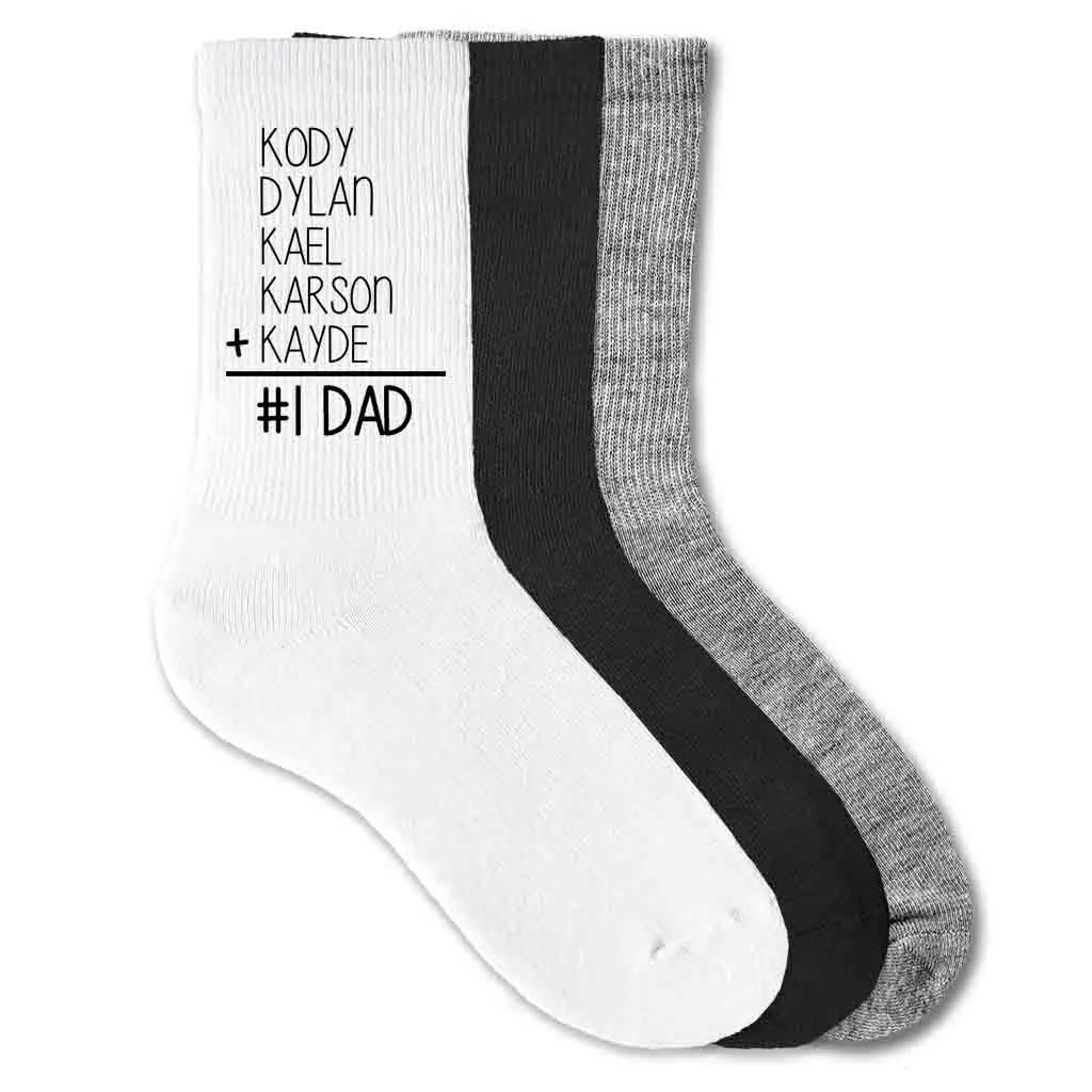 #1 Dad Math Equation Custom Socks with Children's Names