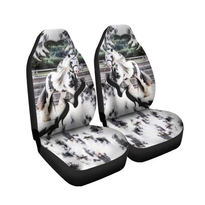 3D All Over Printed Black And White Horse Car Seat Cover Universal Fit, White Horse Carseat Protector