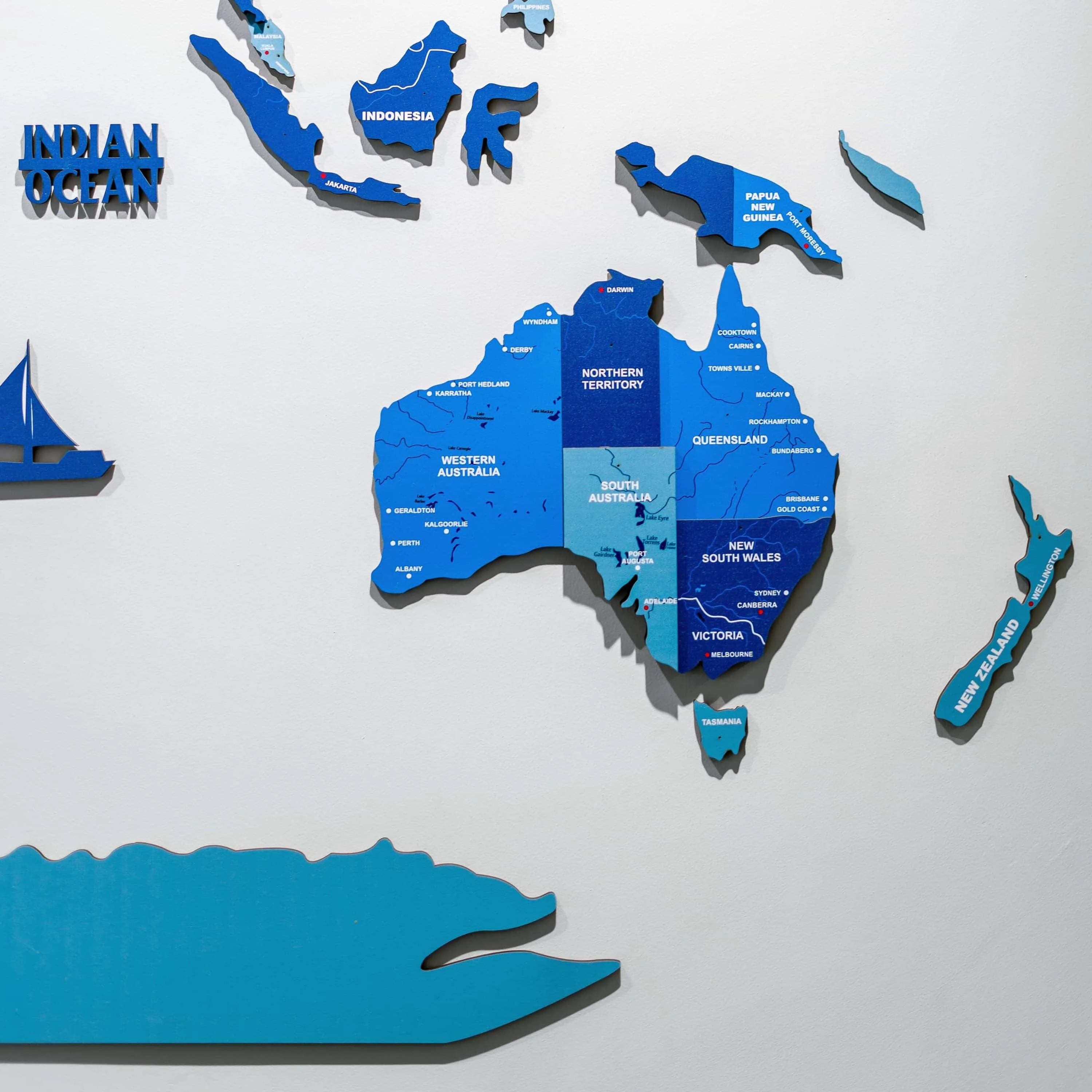 3D Tory Blue Wooden World Map for wall