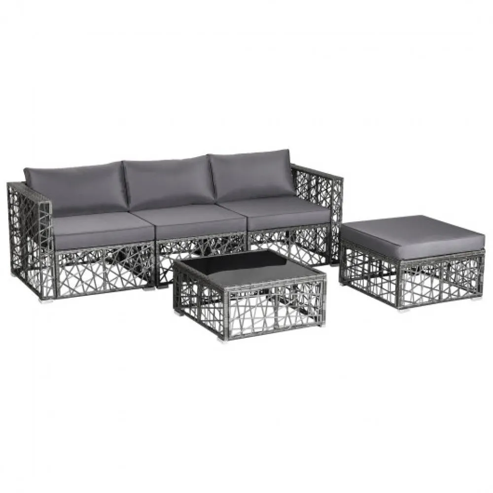 5 Pieces Patio PE Rattan Wicker Sofa Furniture Set-Gray