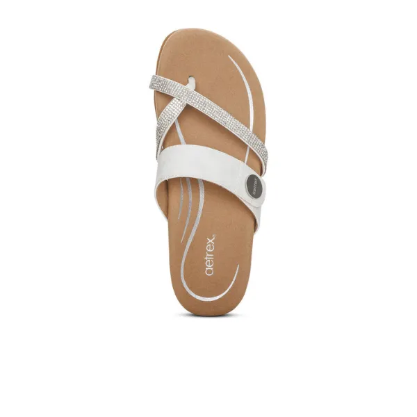 Aetrex Women's Izzy Adjustable Slide Sandal White Sparkle