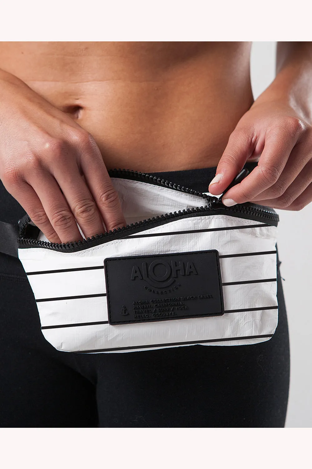 ALOHA Collection Mini Hip Pack in Black Pinstripe on White