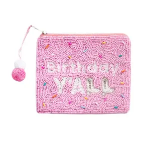 BIRTHDAY Y\'ALL Message Sequin Seed Beaded Mini Pouch Bag