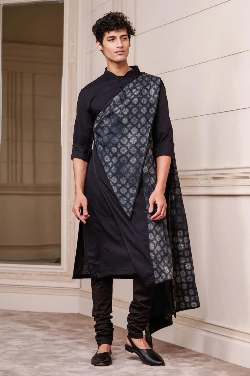 Black Draped Kurta Set