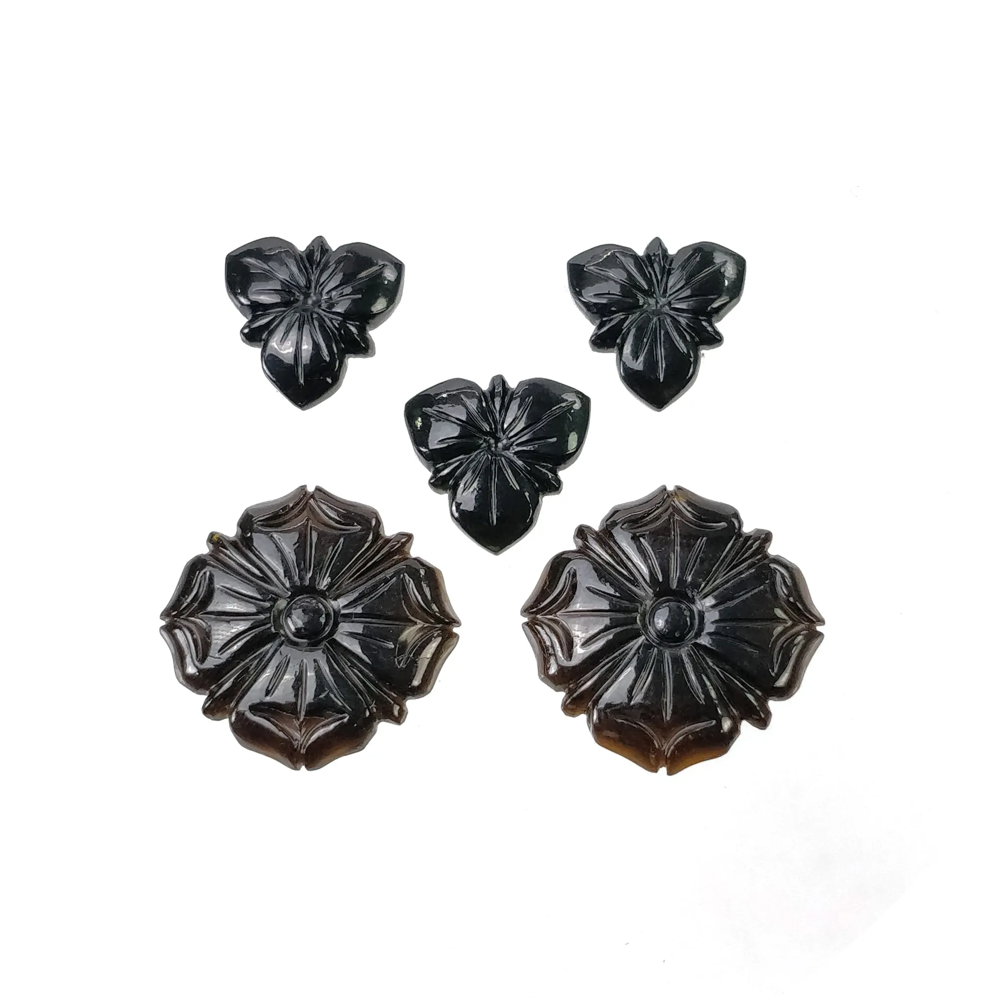 BLACK TOURMALINE Gemstone Carving : 46.15cts Natural Untreated Tourmaline Hand Carved Cushion Triangle Shape 15mm - 22mm 5pcs