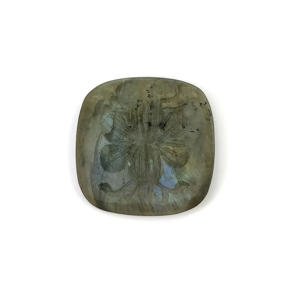 BLUE LABRADORITE Gemstone Carving: 35.50cts Natural Untreated Labradorite Cushion Hand Carved 26mm