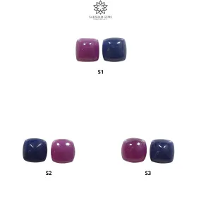 Blue Sapphire & RUBY Gemstone Cabochon : Natural Untreated Unheated Ruby Sapphire Cushion Shape Pair