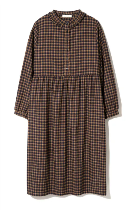 Brier-Cay Organic Cotton Brushed Twill Dress in Navy and Mustard Check