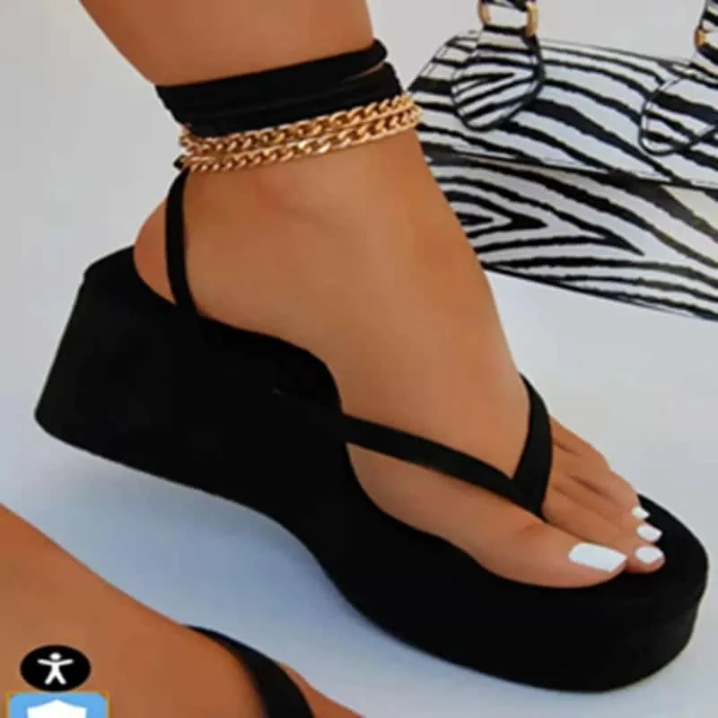 Chain Straps Wedge Sandals