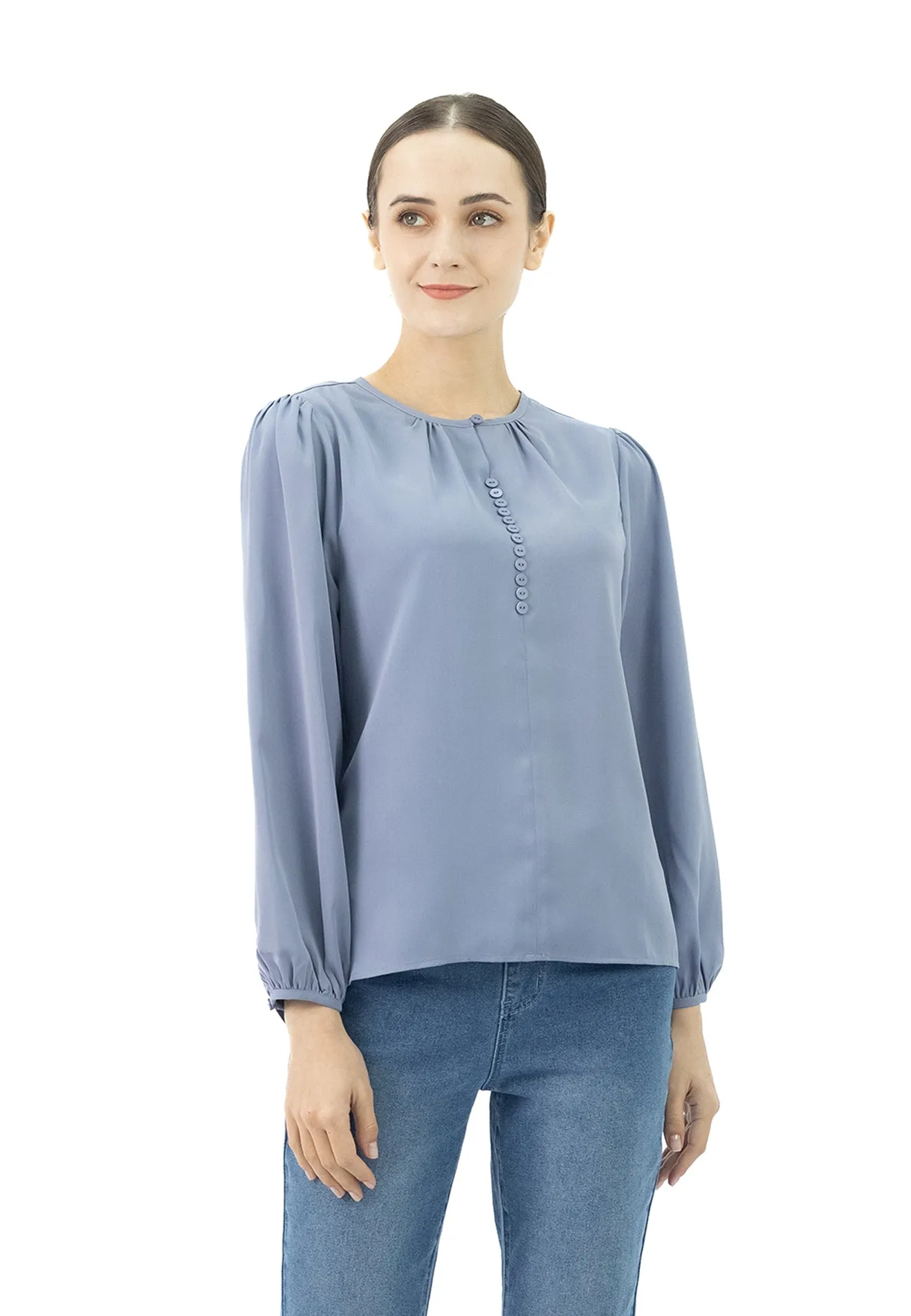 DAISY By VOIR Ruched Detail Front Solid Blouse