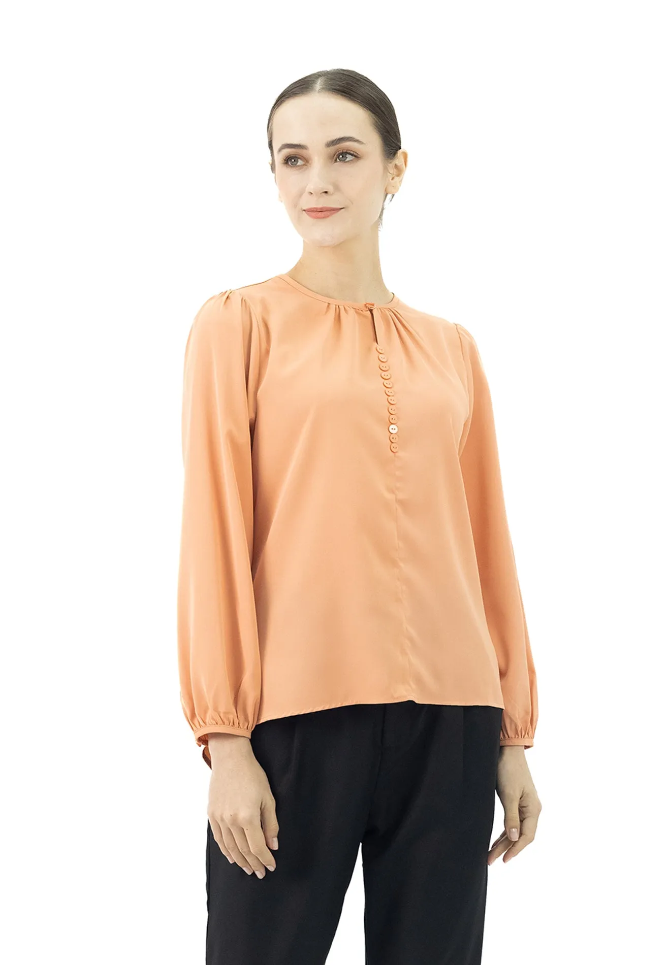 DAISY By VOIR Ruched Detail Front Solid Blouse