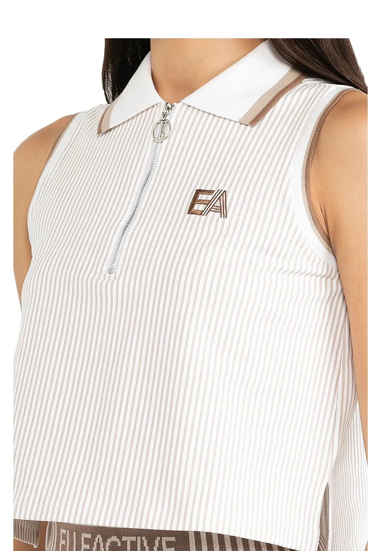 ELLE Active Half Zip Sleeveless Striped Crop Top