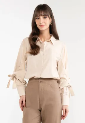 ELLE Apparel Long Sleeves Ribbon Tie Collar Shirt