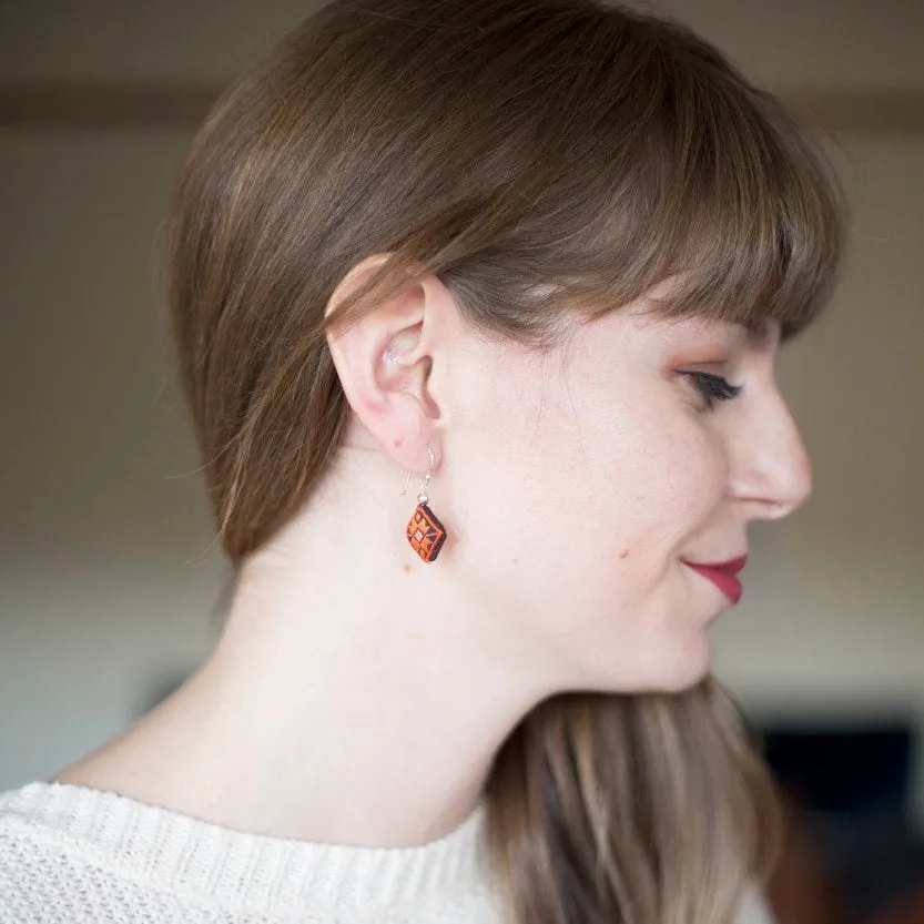 Embroidered Silk Earrings - White and Black