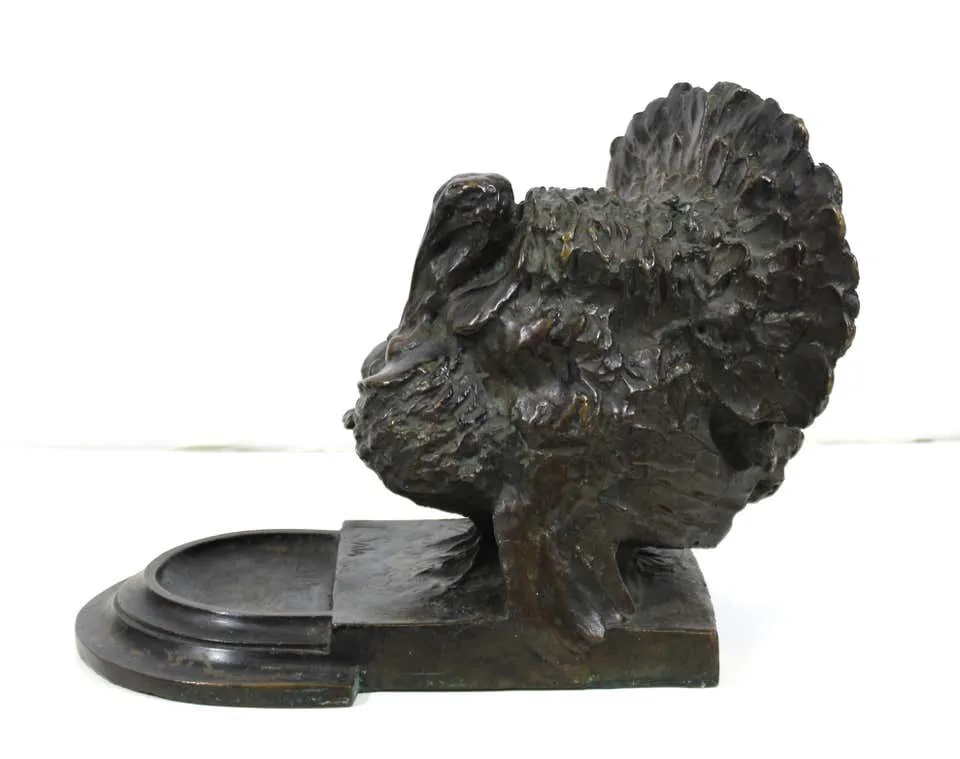 Emilio 'Elia' Sala Italian Animalier Bronze Turkey Sculpture with Tray