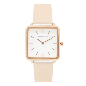 Emily Square White Dial Rosegold & Pink Strap Watch