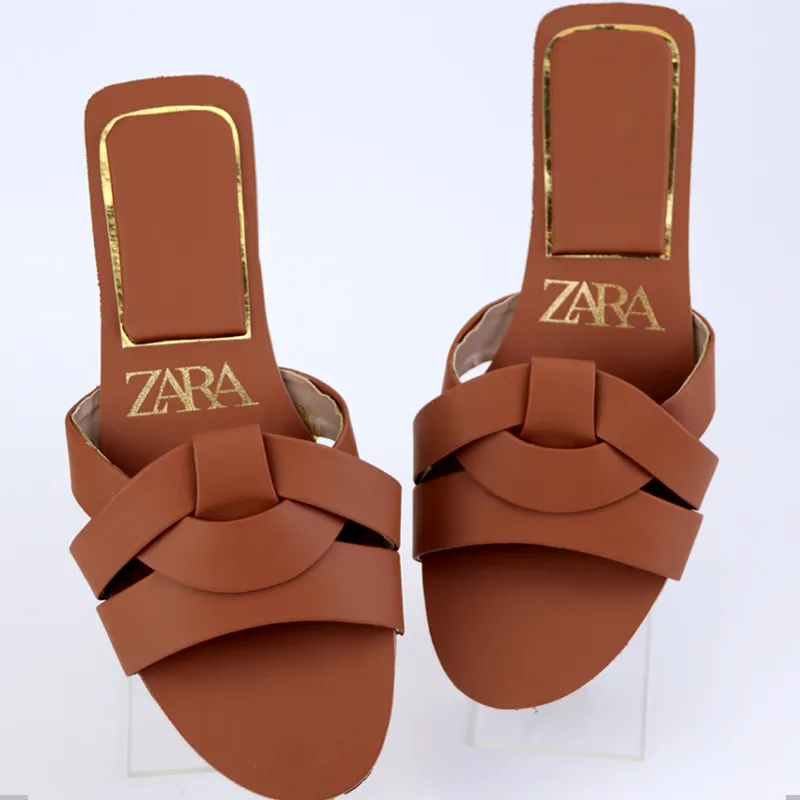 Flat Criss-Cross Leather Slider Sandals