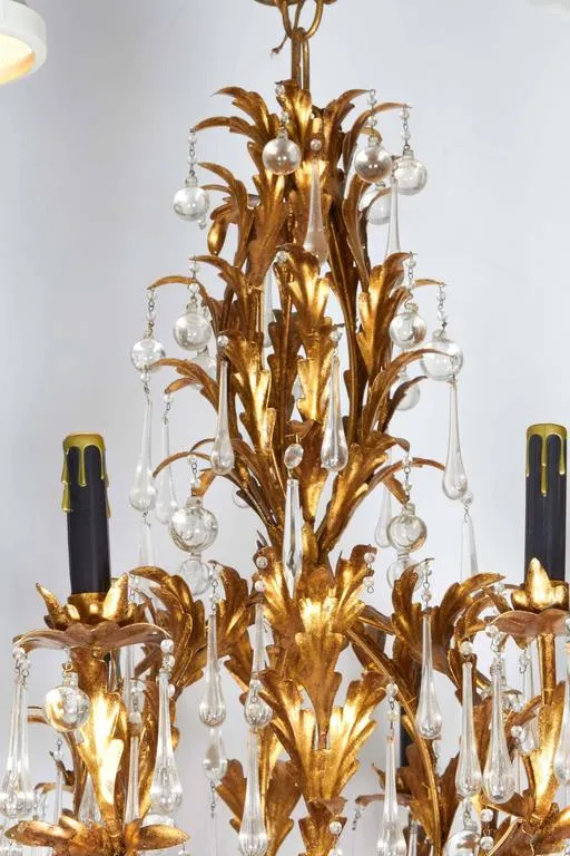 Gilt  and Crystal Chandelier with Eight Lights