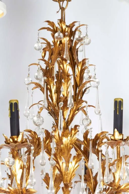 Gilt  and Crystal Chandelier with Eight Lights