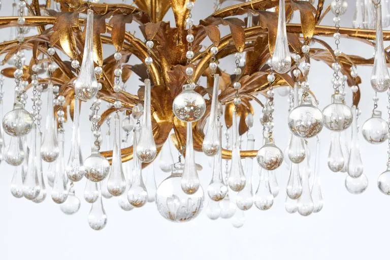 Gilt  and Crystal Chandelier with Eight Lights