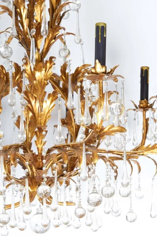 Gilt  and Crystal Chandelier with Eight Lights