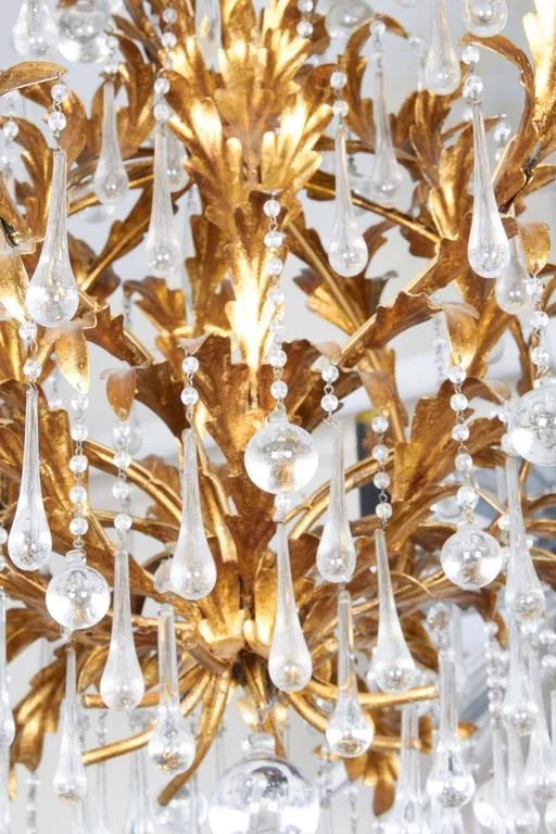 Gilt  and Crystal Chandelier with Eight Lights