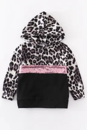 Girl's Leopard Sequins Hoodie