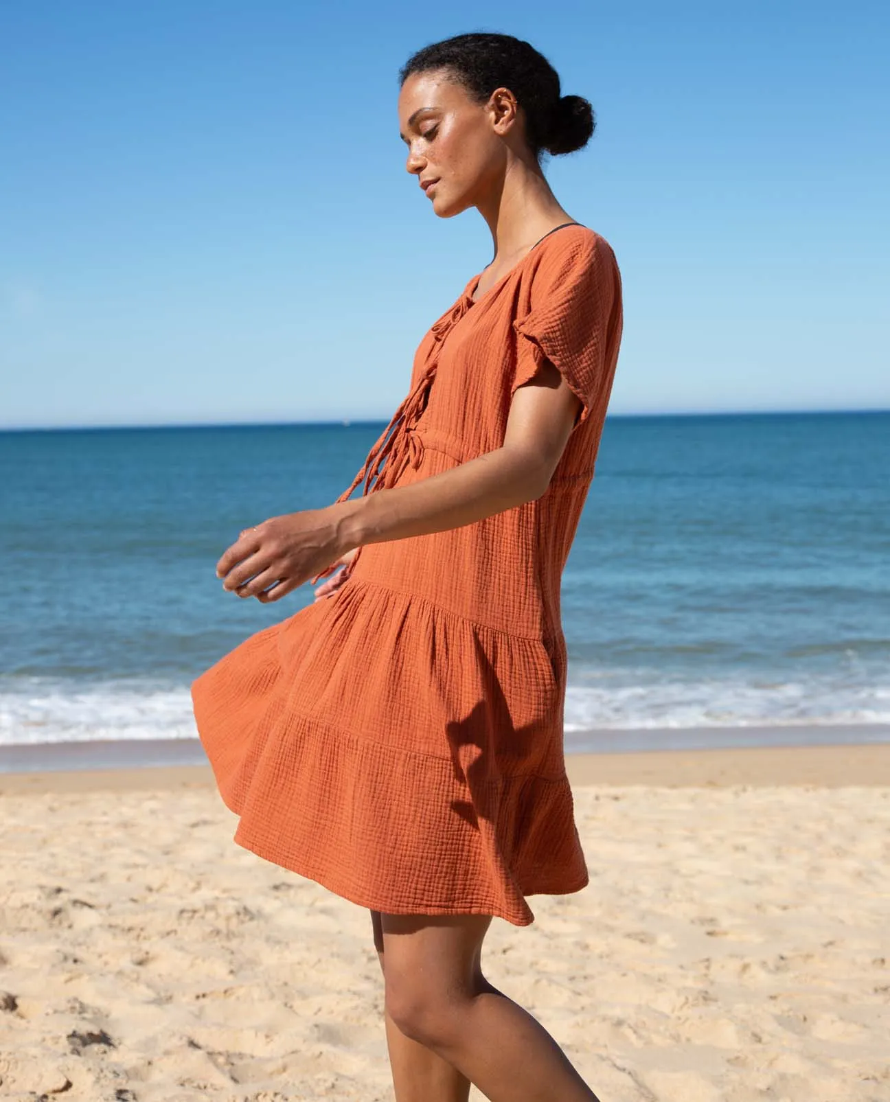 Hazel Organic Cotton Dress In Paprika