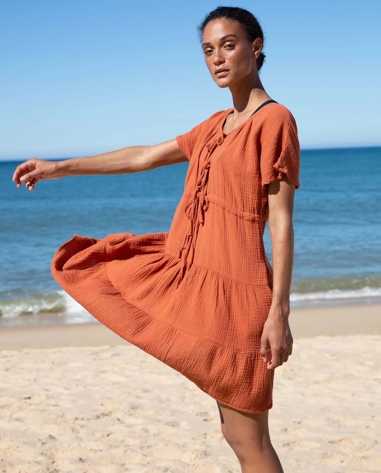 Hazel Organic Cotton Dress In Paprika