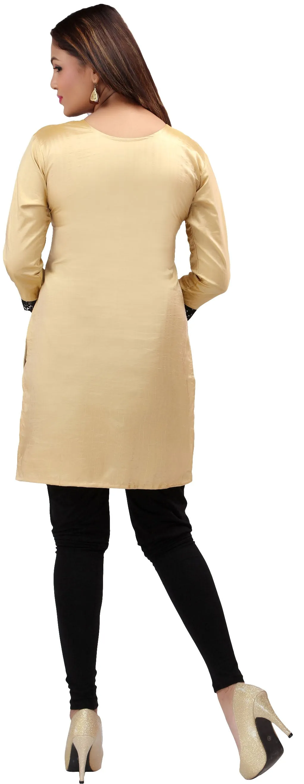 India Women's Tunic Top Kurti Embroidered Indian Clothing (Gold)