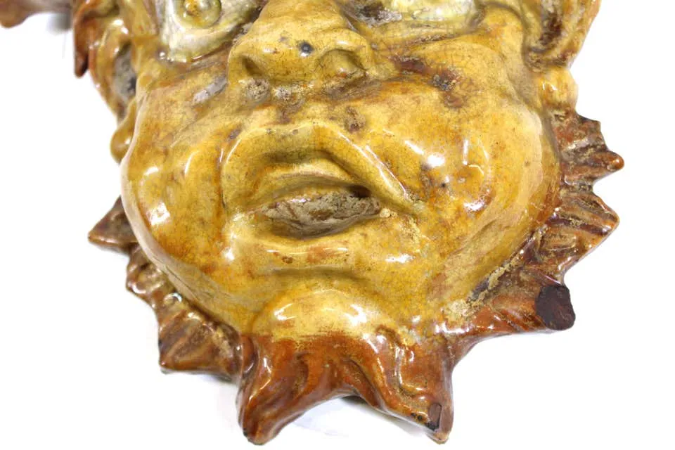 Italian Baroque Revival Glazed Terracotta Puck Mask