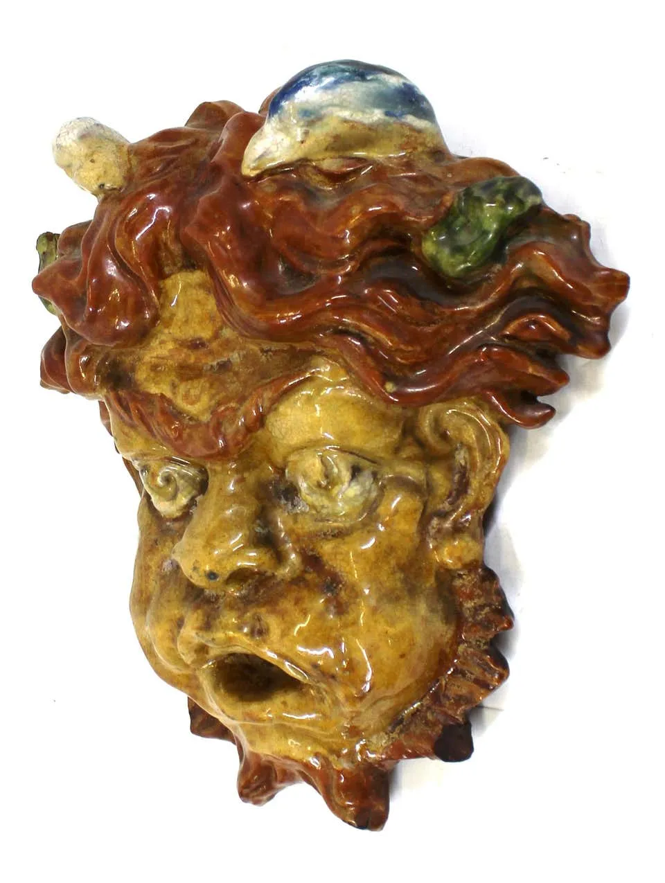 Italian Baroque Revival Glazed Terracotta Puck Mask