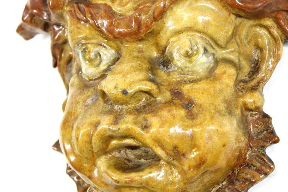 Italian Baroque Revival Glazed Terracotta Puck Mask