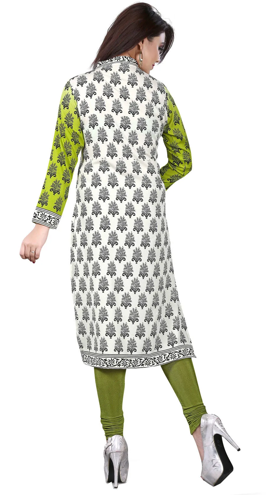 Kurti Top Long Tunic Womens Printed Blouse India Clothing (Green)