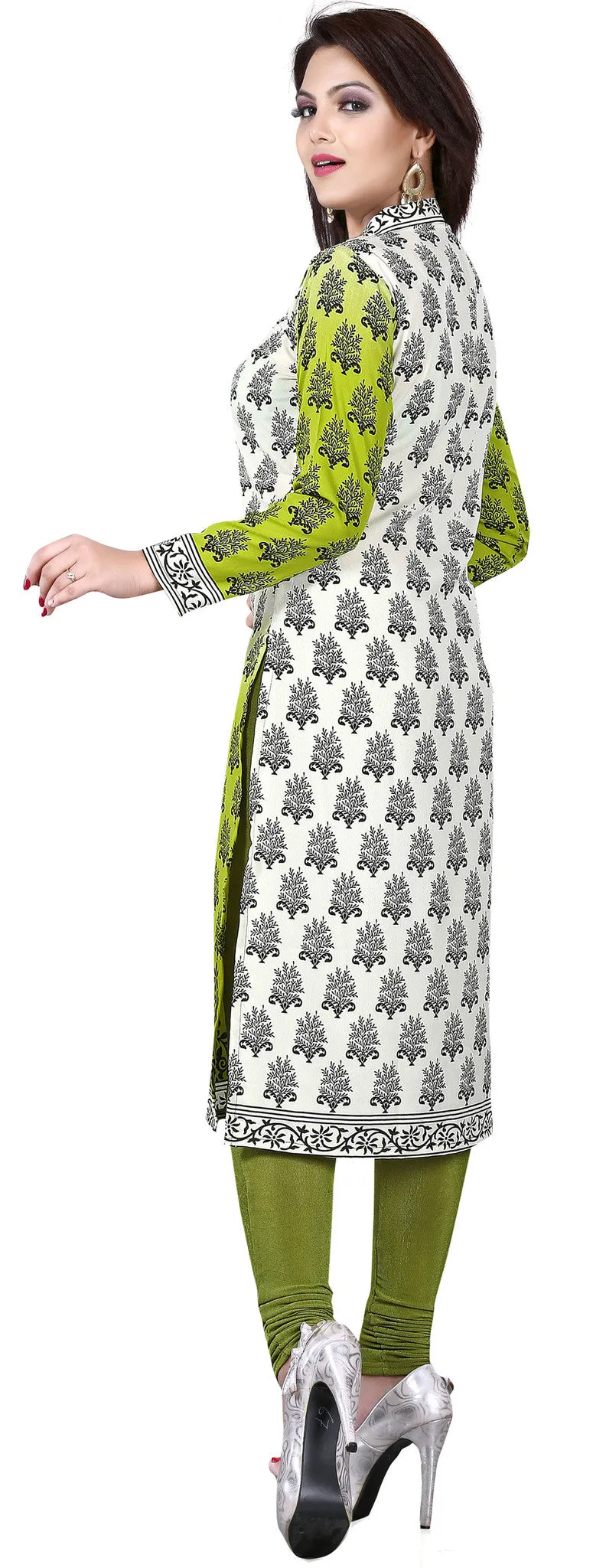 Kurti Top Long Tunic Womens Printed Blouse India Clothing (Green)