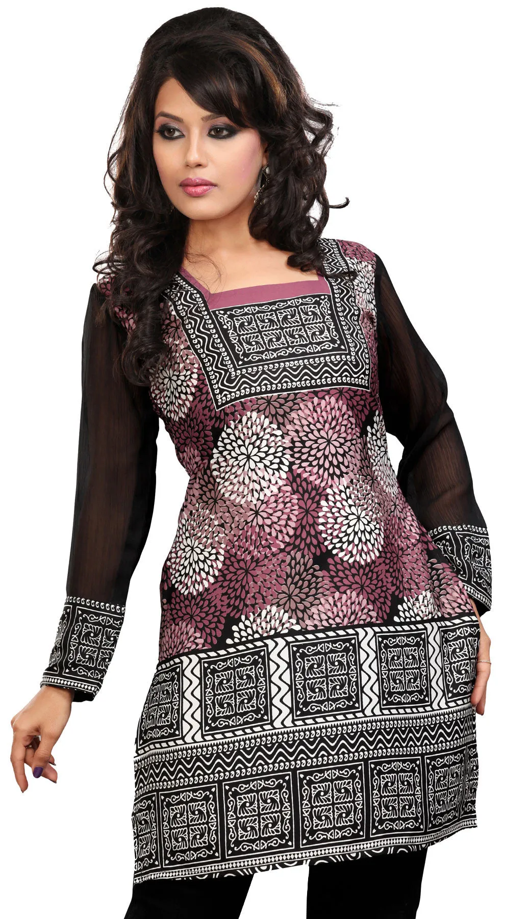 Kurti Top Tunic Womens Printed Blouse India Clothing (Pink)