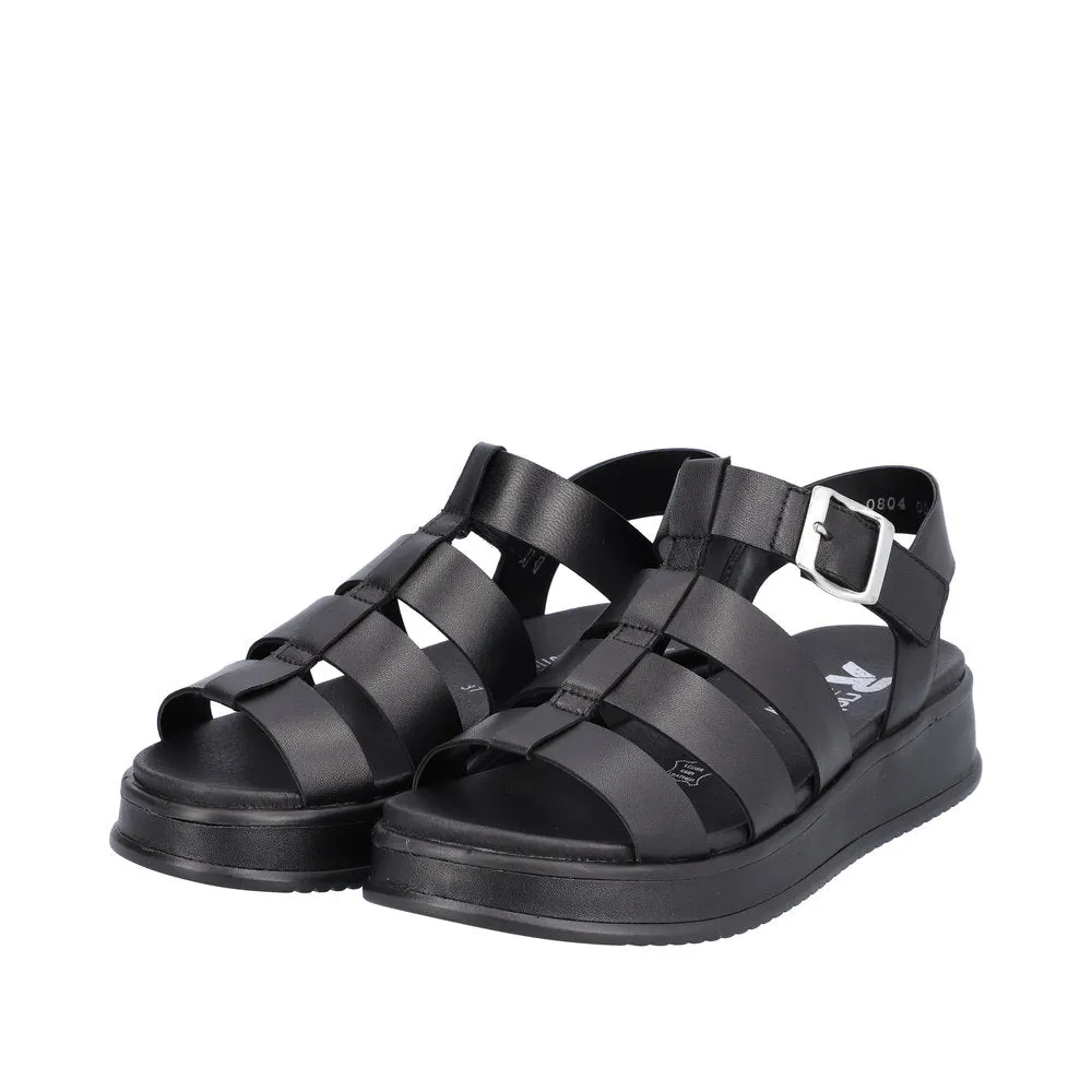 Ladies Evolution By Rieker Sandals Black Chunky Platform W0804-00