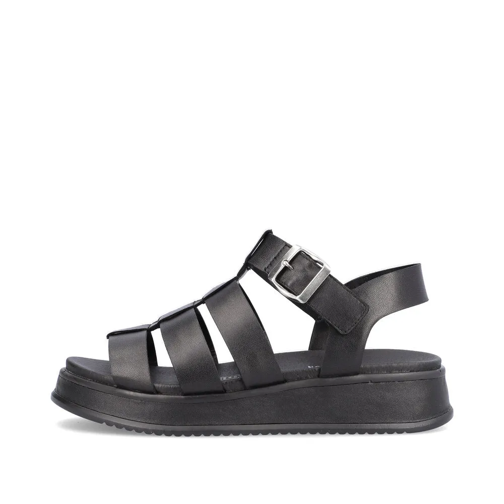 Ladies Evolution By Rieker Sandals Black Chunky Platform W0804-00