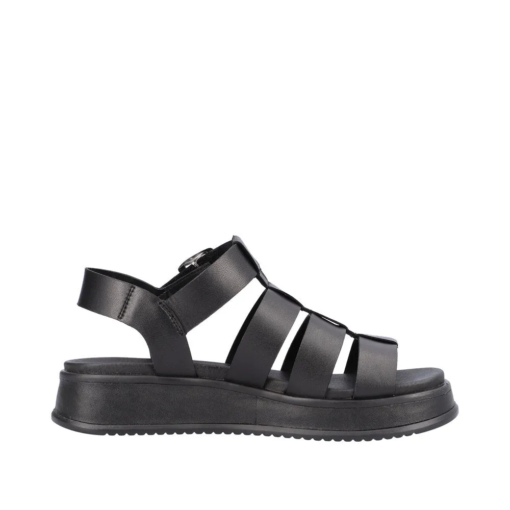 Ladies Evolution By Rieker Sandals Black Chunky Platform W0804-00