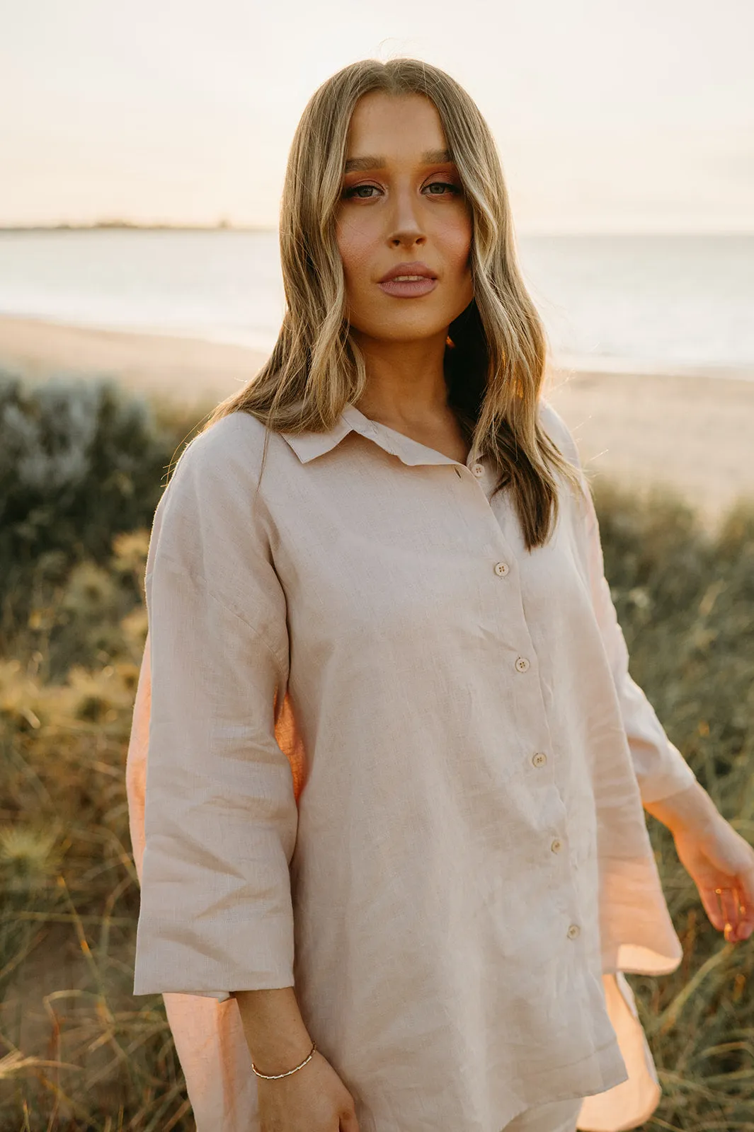 Margot Oversized Linen Shirt Dress in Dust Storm