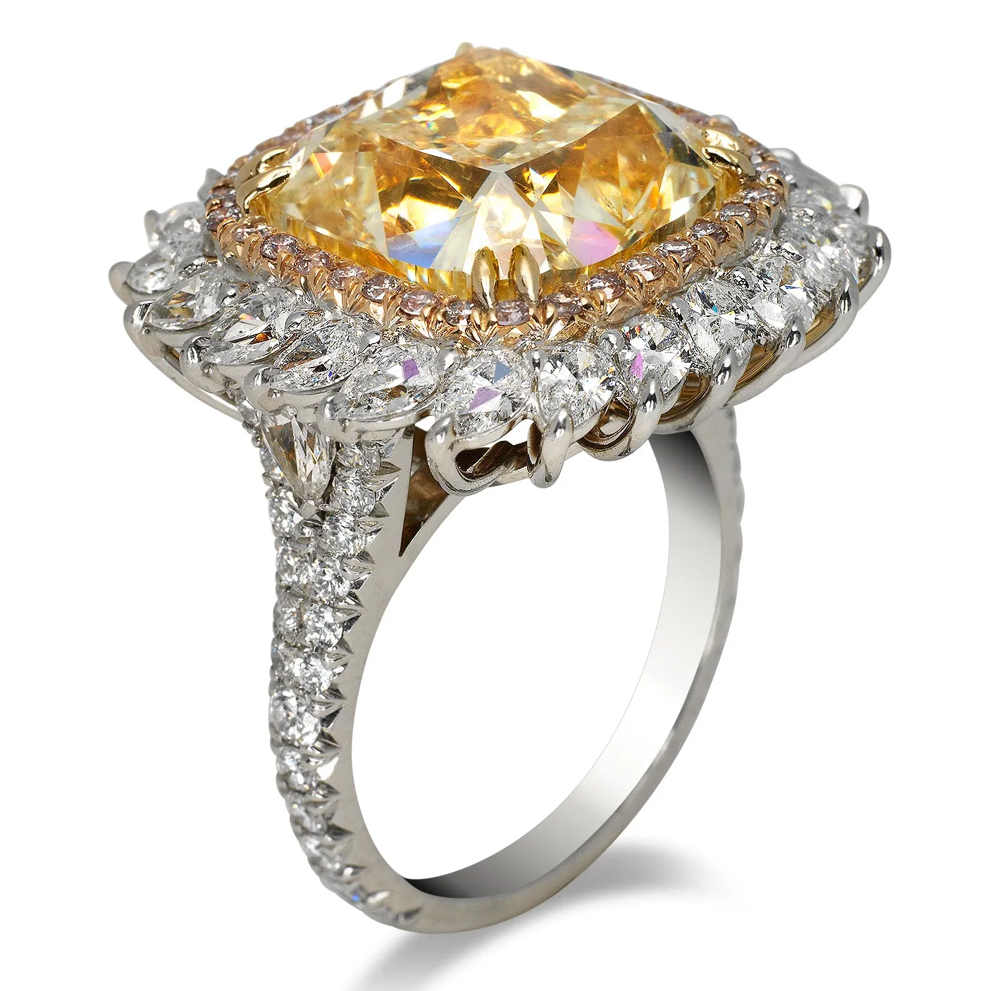 MITRA 16 CARAT CUSHION CUT NATURAL FANCY LIGHT YELLOW DIAMOND ENGAGEMENT RING PLATINUM & 18K GOLD GIA CERTIFIED 12 CT FLY BY MIKE NEKTA