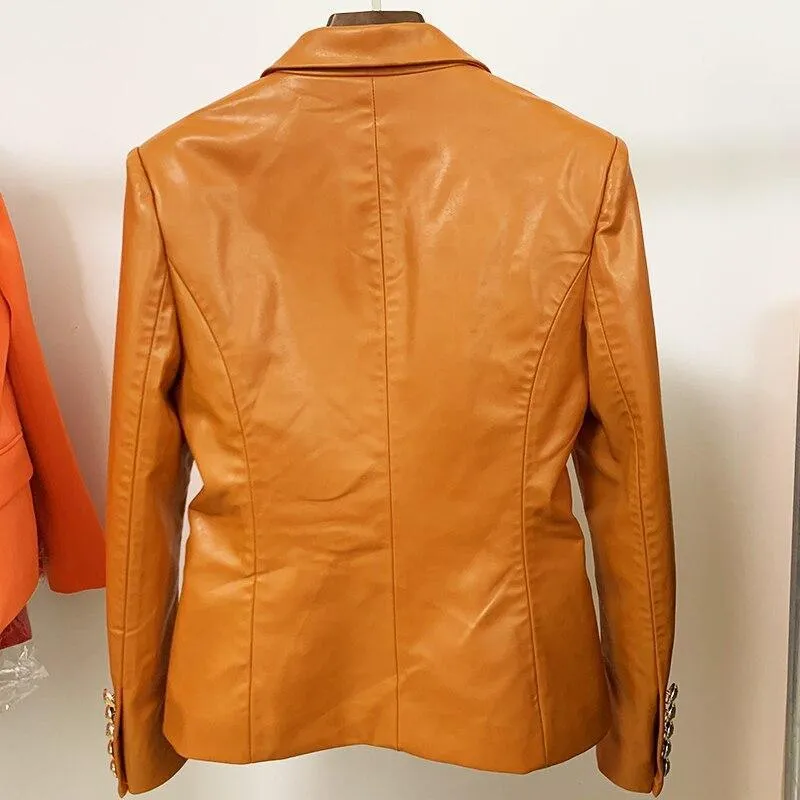 Orange Leather Blazer Women - Formal-Business - Plain-Solid