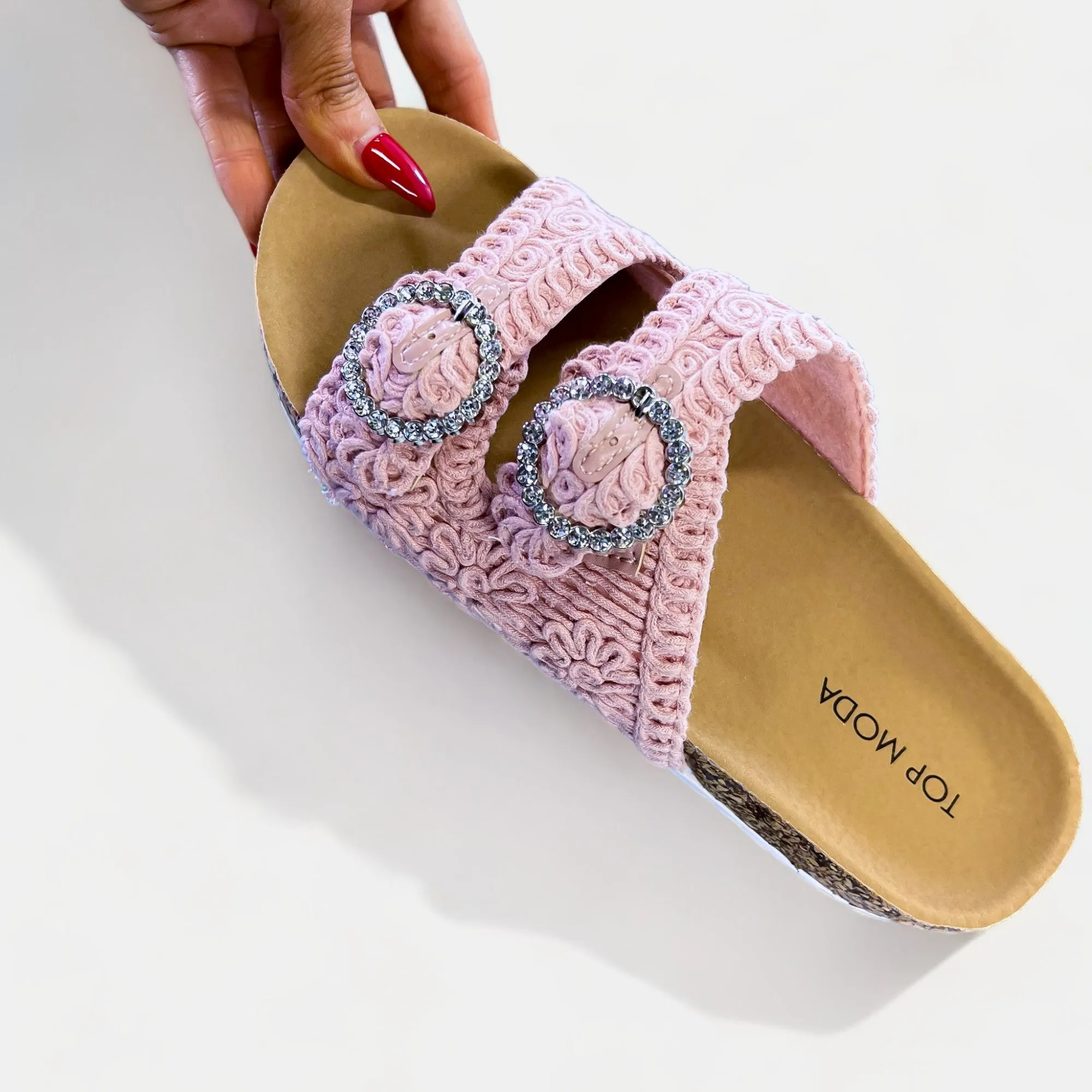 Pink Knit Slip On Sandals