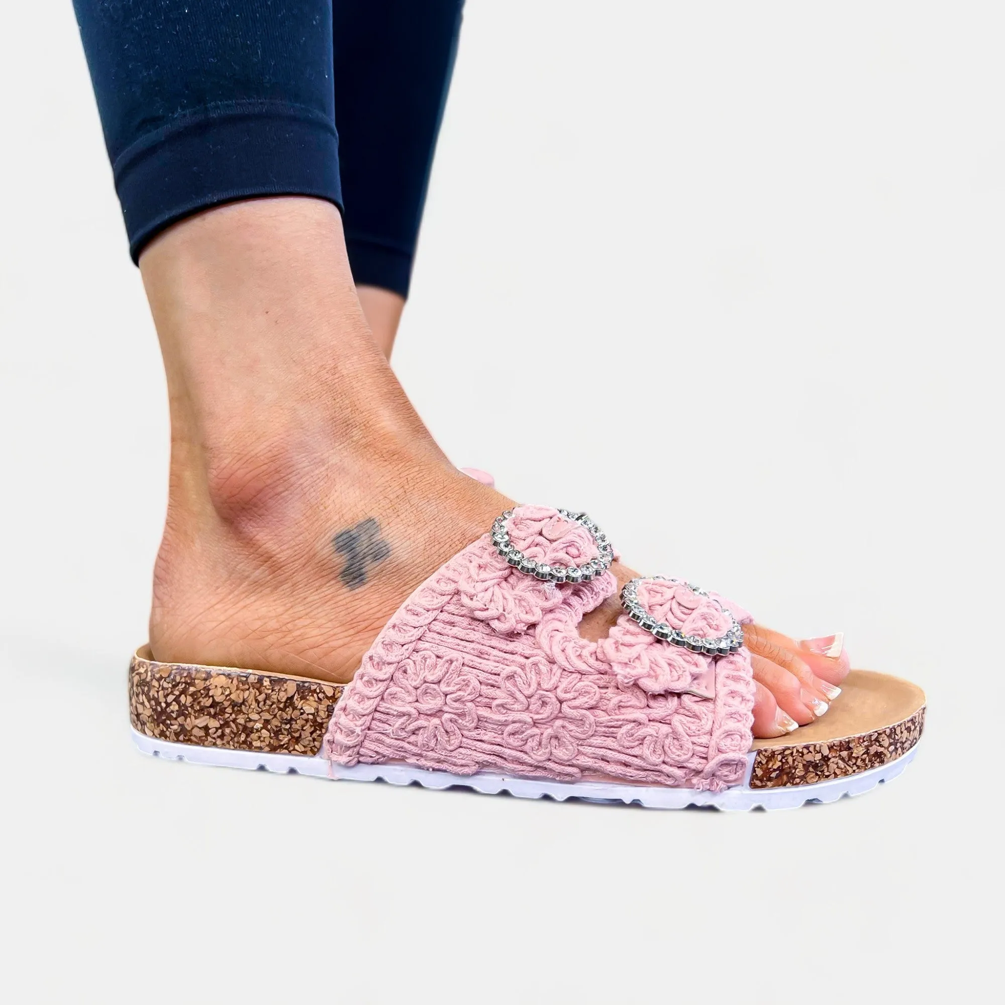 Pink Knit Slip On Sandals