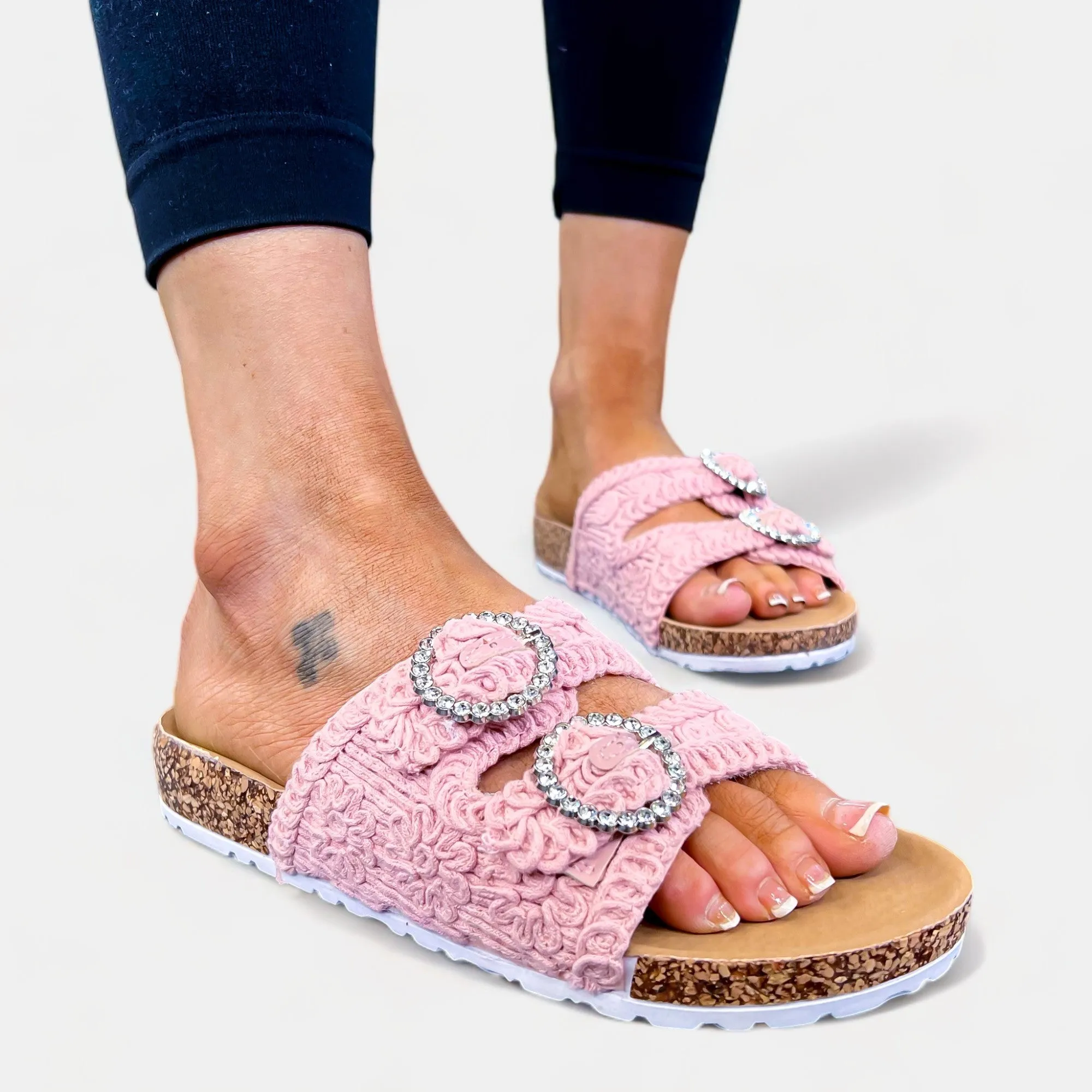 Pink Knit Slip On Sandals