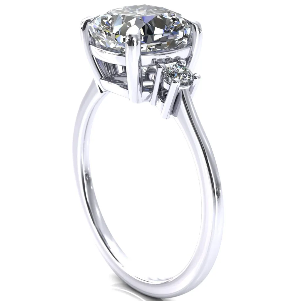 Poppy 8mm Cushion Moissanite 4 Claw Prong 2 Rail Basket Round Sidestones Inverted Cathedral Platinum Engagement Ring