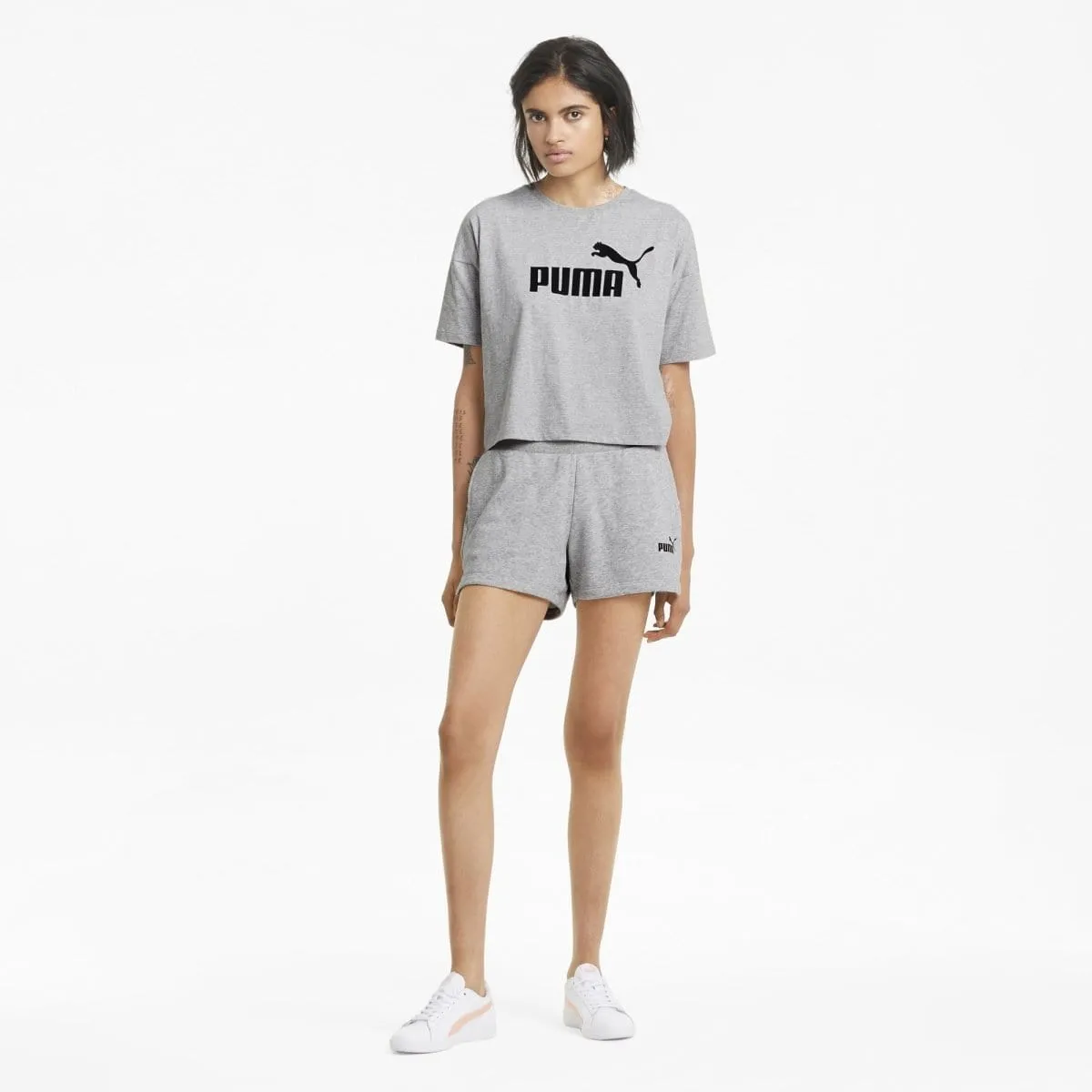 PUMA WOMEN'S CROPPED LOGO GREY TEE