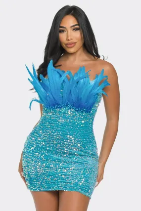 Queen Sequin Mini Dress - Hot Blue