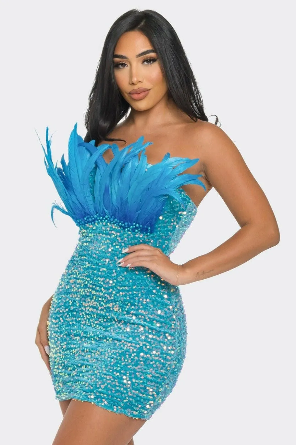 Queen Sequin Mini Dress - Hot Blue