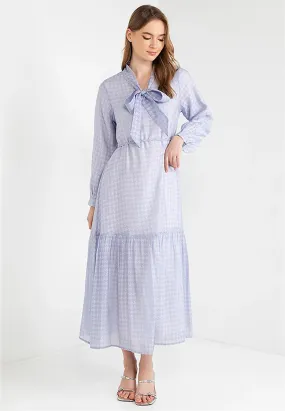 Ribbon Tie Houndstooth Maxi Dress